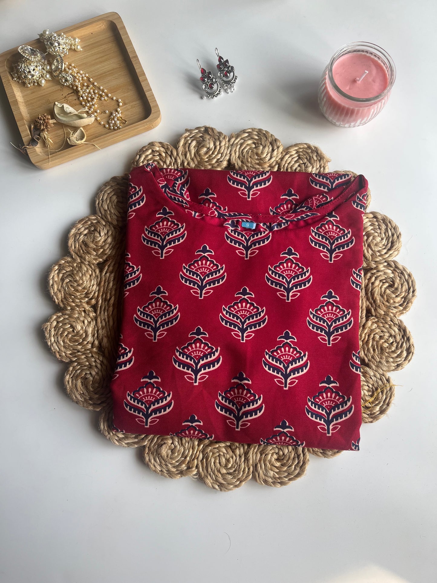 Red Printed Rayon Kurta DS044