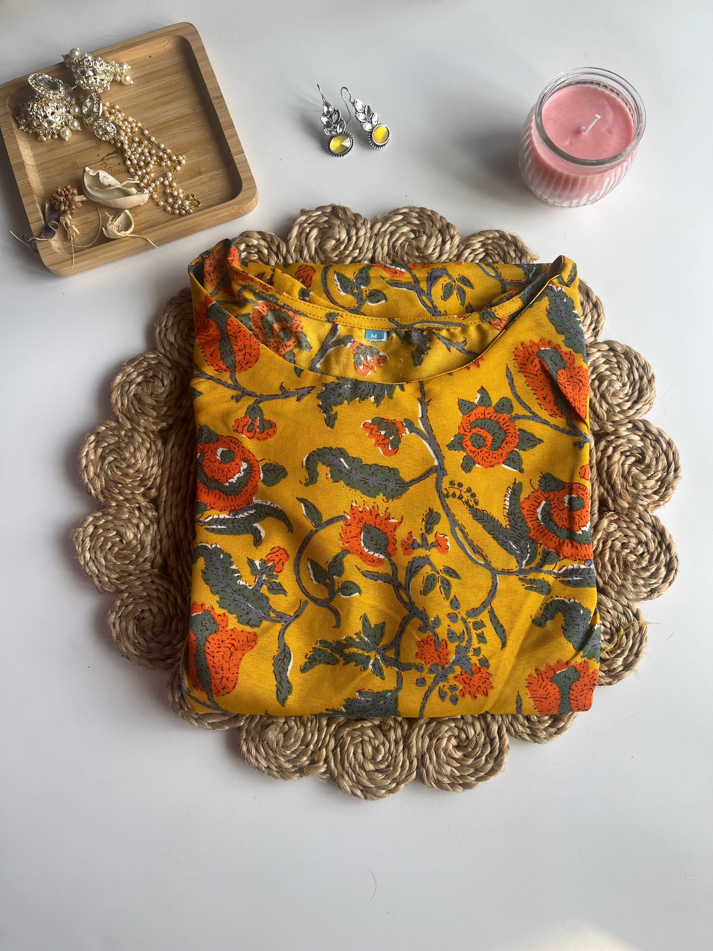 Mustard Yellow Floral Printed Rayon Kurta DS044
