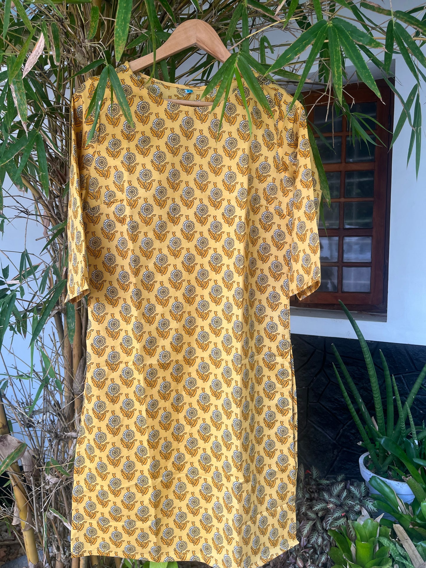 Yellow Floral Rayon Kurta - DS042