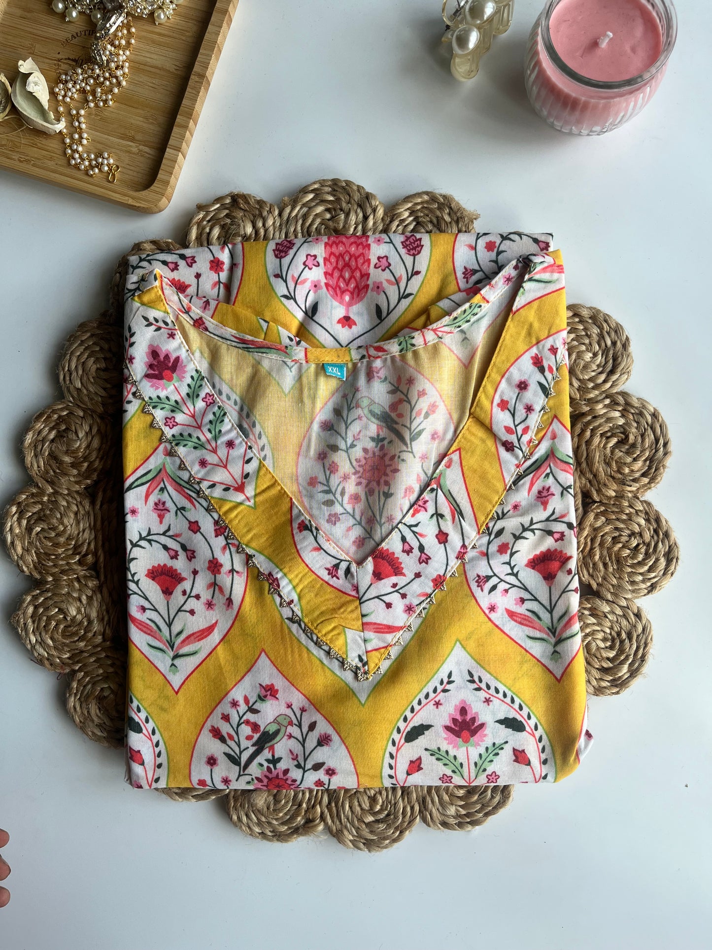 Floral Yellow Cotton Kurta - DS049