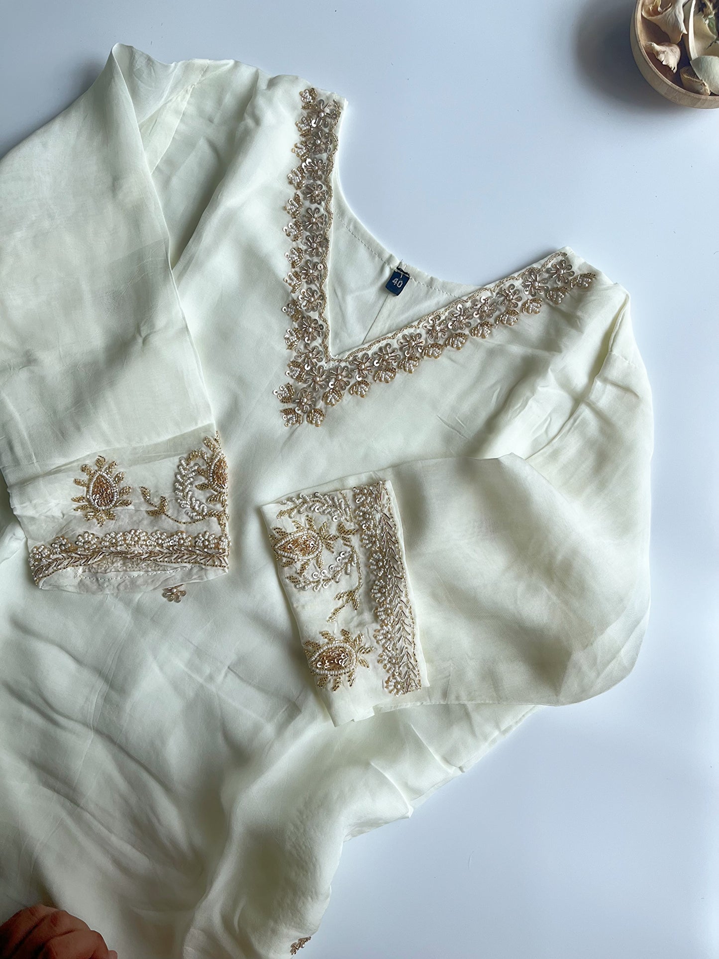 Shwetambara – Party Wear Ivory White Organza Silk Kurti Set