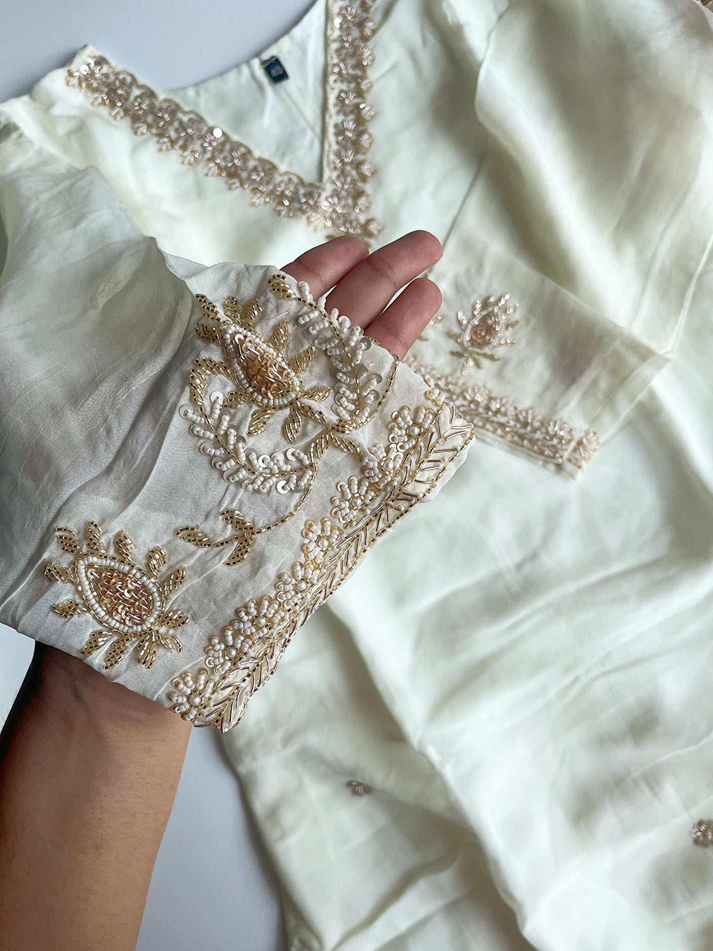 Shwetambara – Party Wear Ivory White Organza Silk Kurti Set
