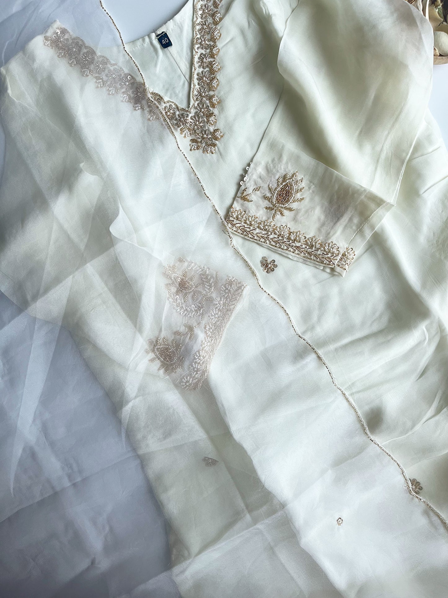 Shwetambara – Party Wear Ivory White Organza Silk Kurti Set