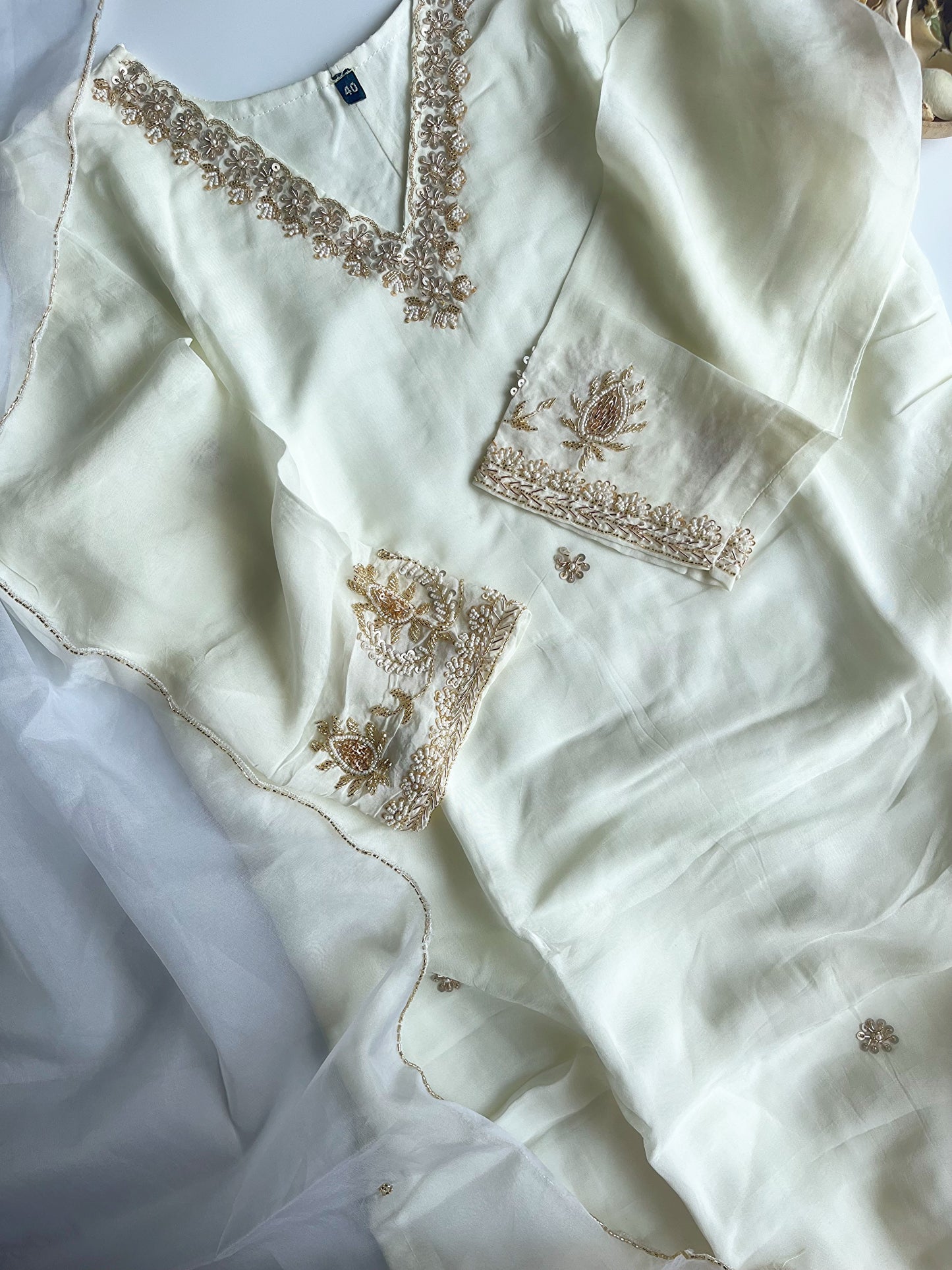 Shwetambara – Party Wear Ivory White Organza Silk Kurti Set