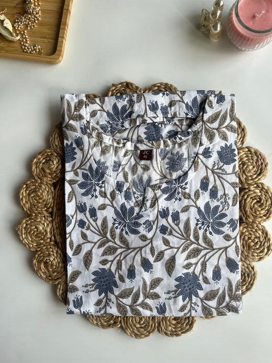 Bloom White Floral Short Kurti-DSS058