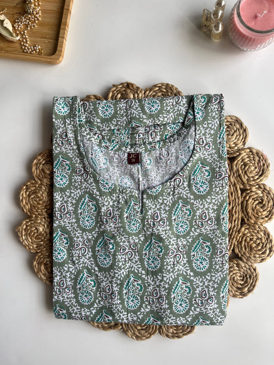 Pista Green Printed Short Kurti- DSS060
