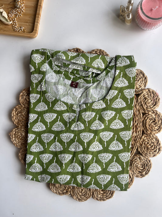 Breezy Green Printed Short Kurti - DSS059