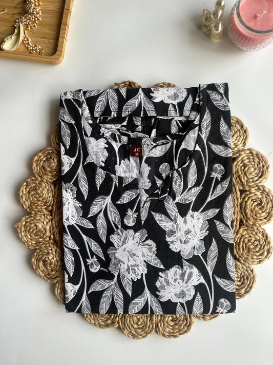 Black Floral Printed Short Kurti - Product Code: DSS056