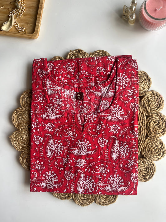 Red Floral Short Kurti - DSS061
