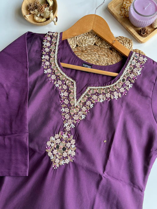 Tarangini - Rich Purple Roman Silk Kurti Set