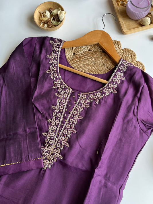 VARNIKA - Regal Purple Roman Silk Kurti Set