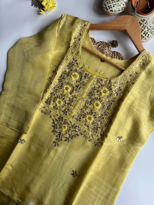 SONA YELLOW TISSUE SILK KURTI SET