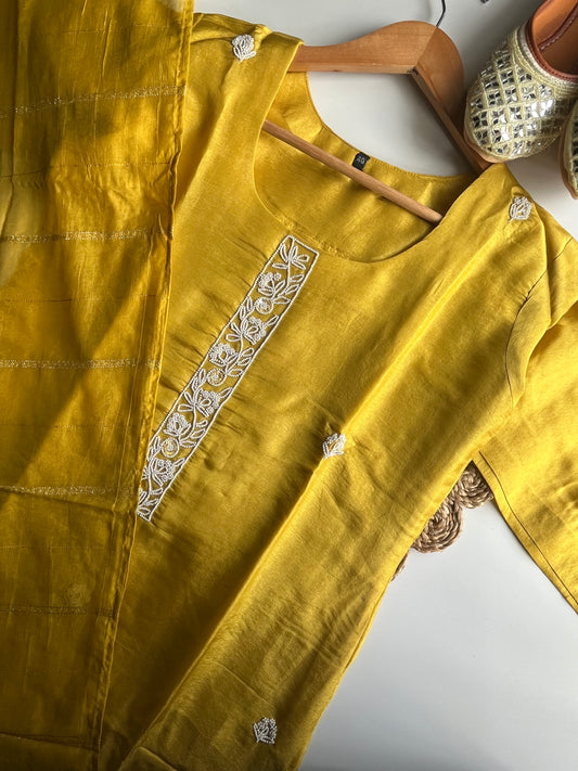 Suryani - Yellow Tissue Silk Kurti Set