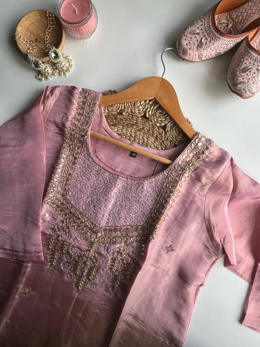 Phoolvati - Baby Pink Tissue Silk Kurti Set