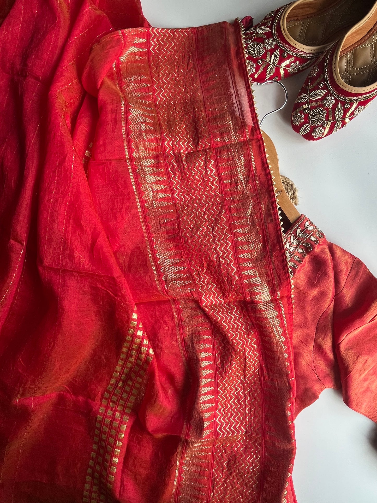Sundarii - Orange Tissue Silk Kurti Set