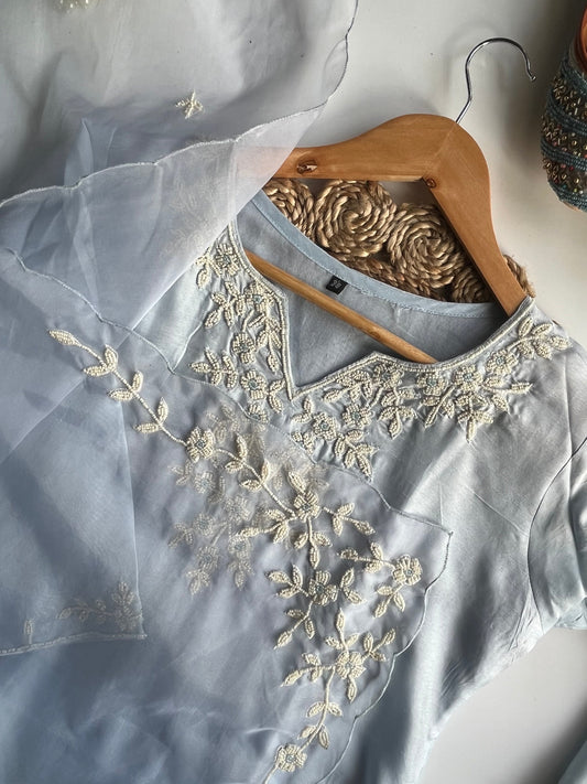 MEGHNA - SKY BLUE DOLA SILK KURTI SET