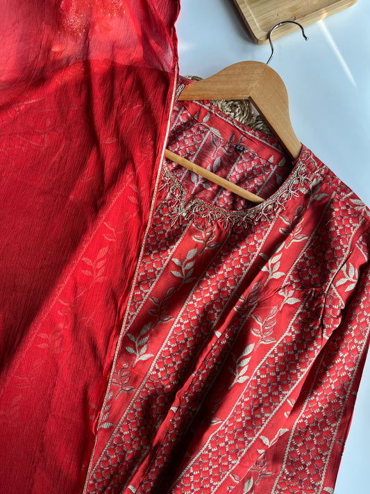 ROOP - Red Handwork Cotton Kurti Set