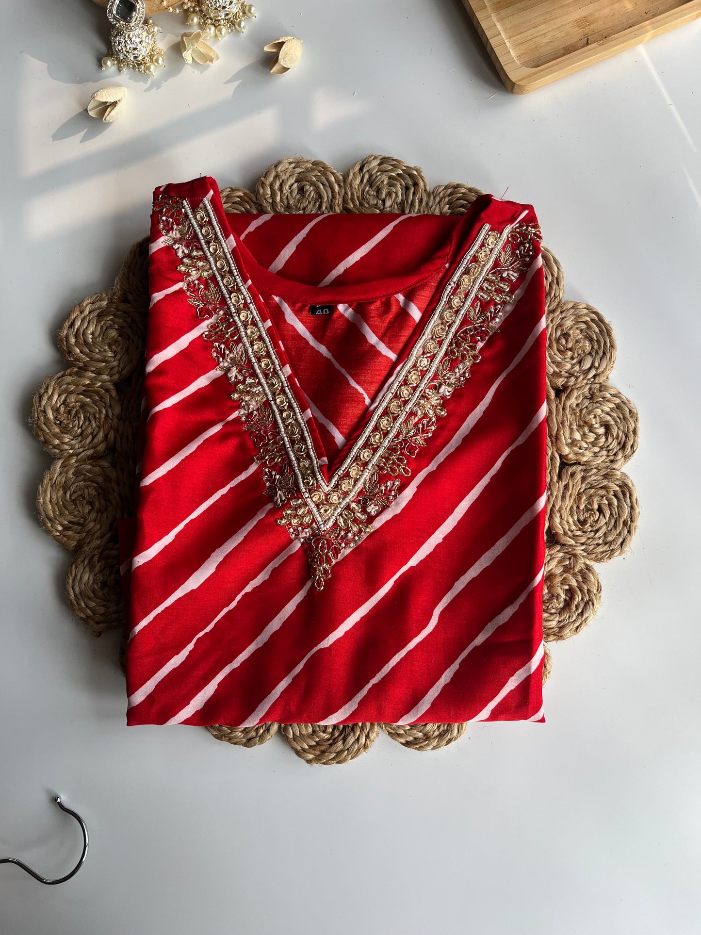 Ragini - Radiant Red Handwork Kurti Set