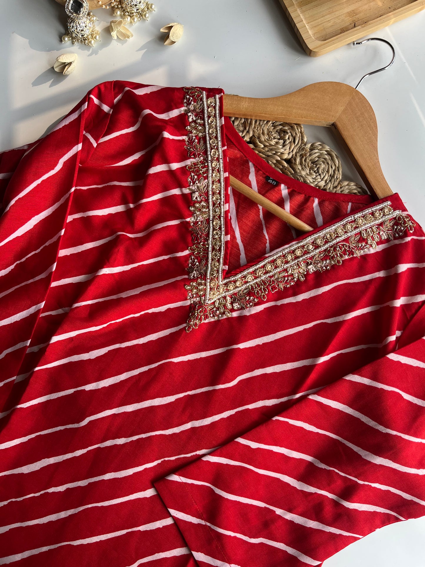 Ragini - Radiant Red Handwork Kurti Set