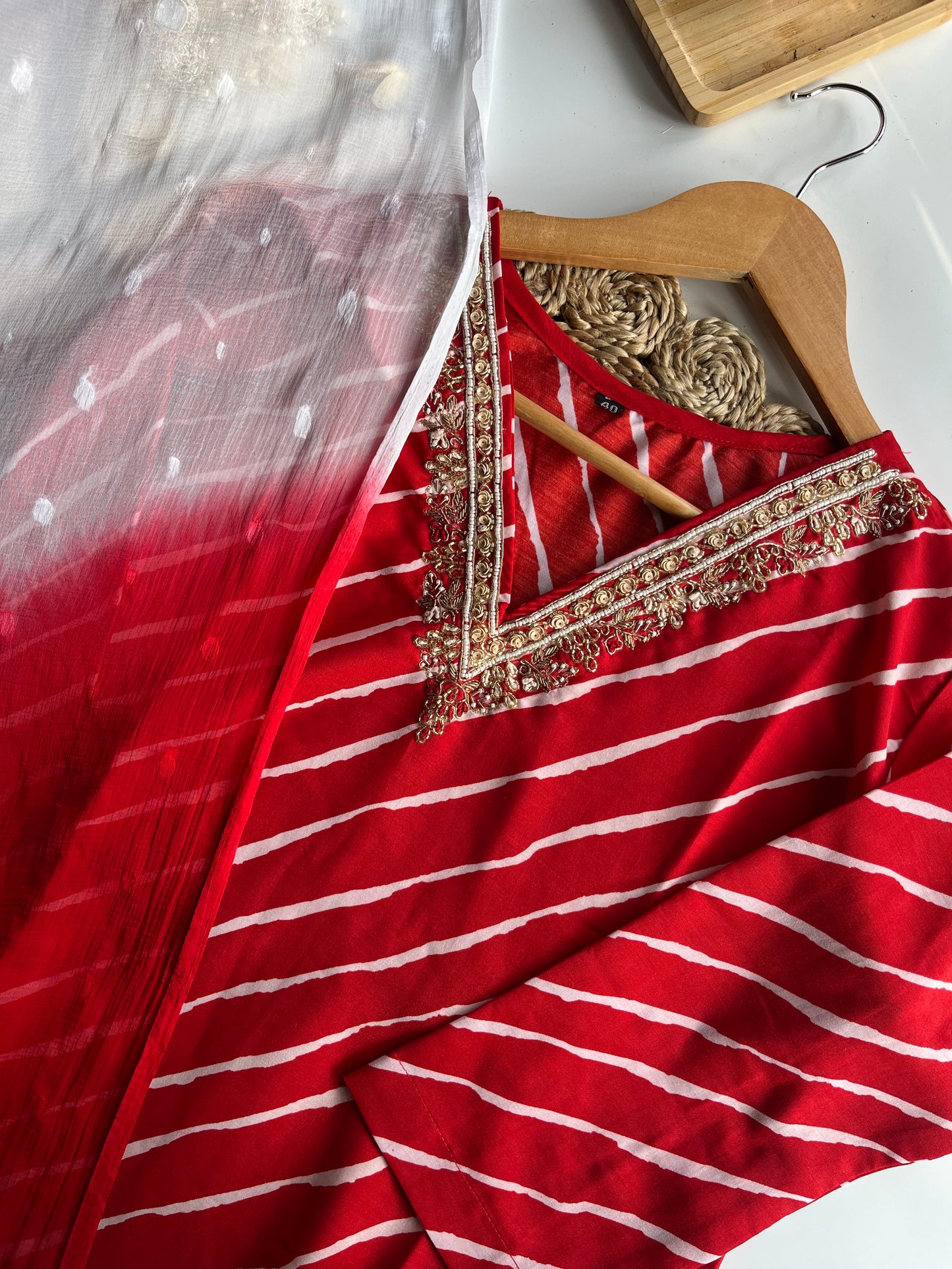 Ragini - Radiant Red Handwork Kurti Set