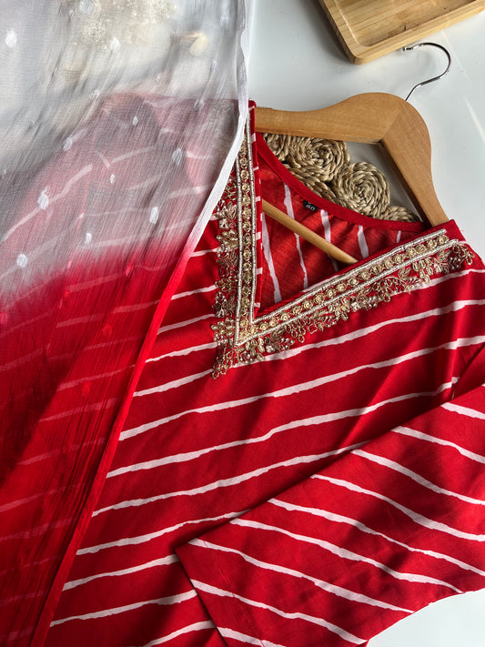 Ragini - Radiant Red Handwork Kurti Set