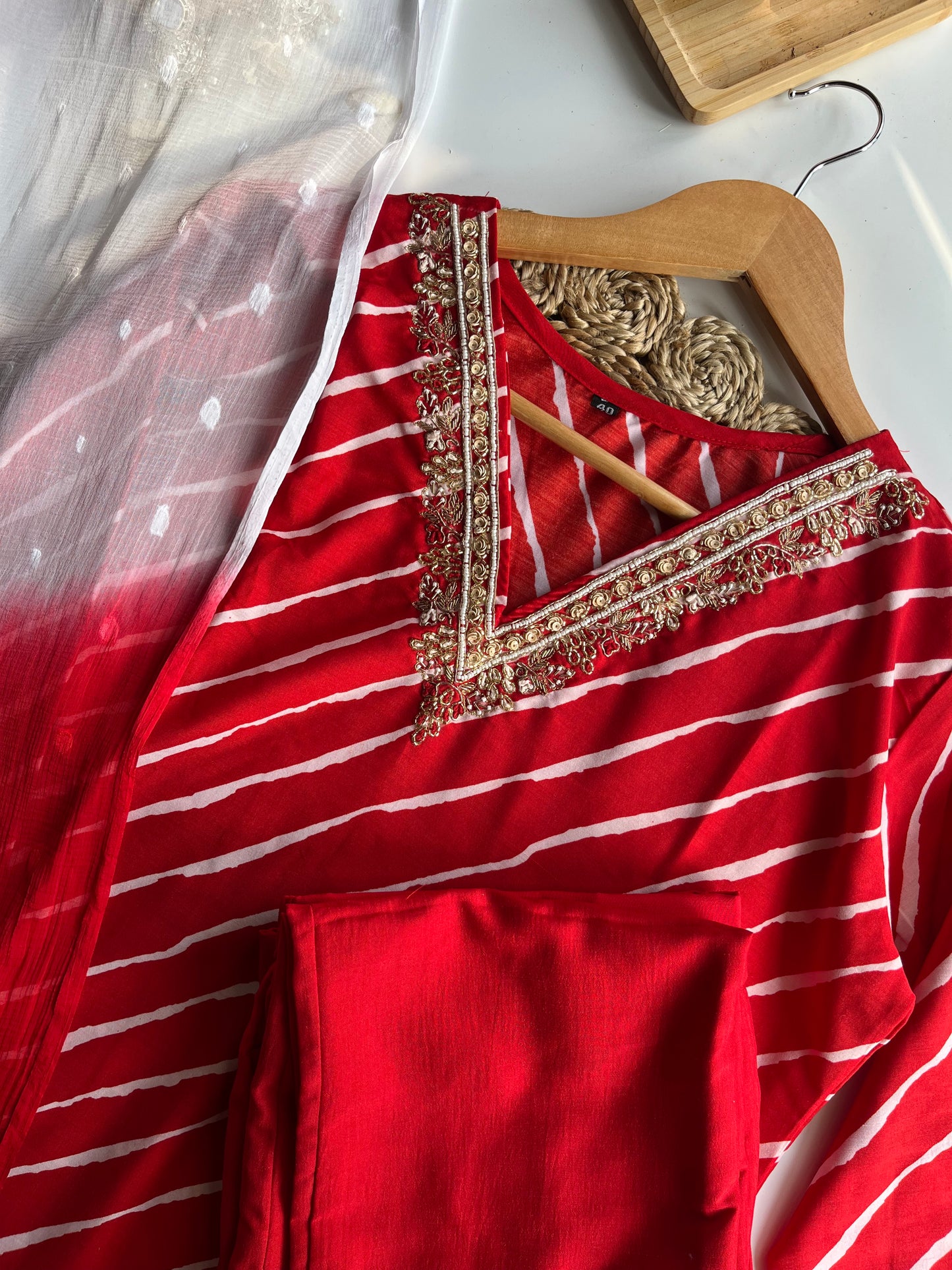 Ragini - Radiant Red Handwork Kurti Set