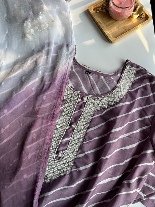 PAVITHRA - Lavender Handwork Kurti Set