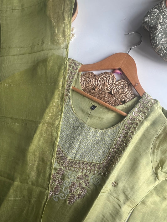 AAROHINI - PISTA GREEN TISSUE SILK KURTI SET