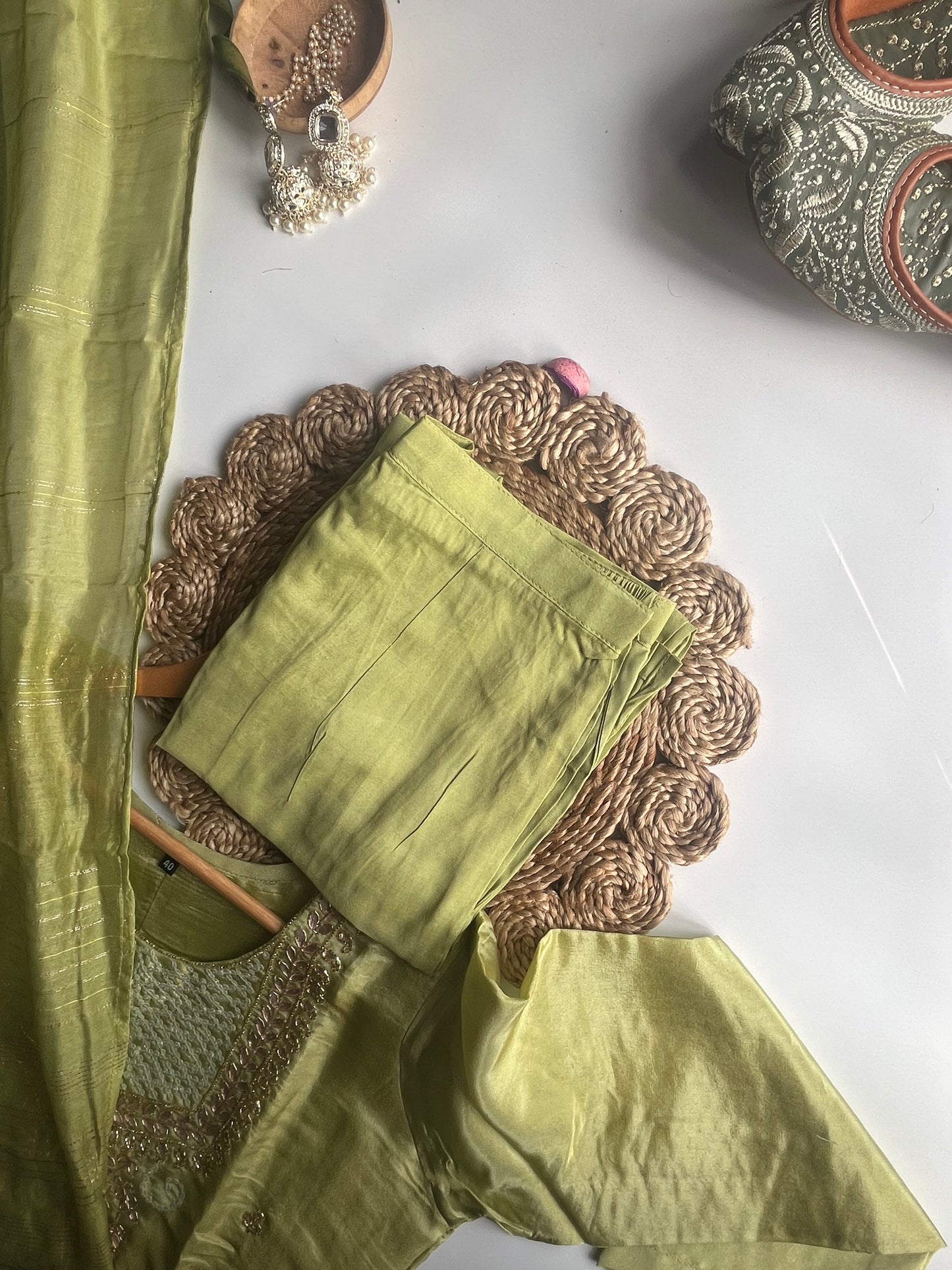 AAROHINI - PISTA GREEN TISSUE SILK KURTI SET