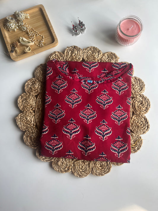 Red Printed Rayon Kurta DS044