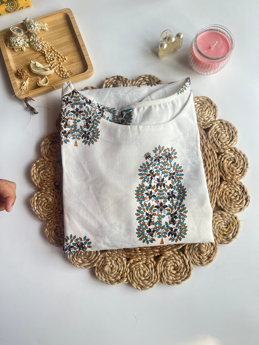 White Printed Rayon Kurta - DS041