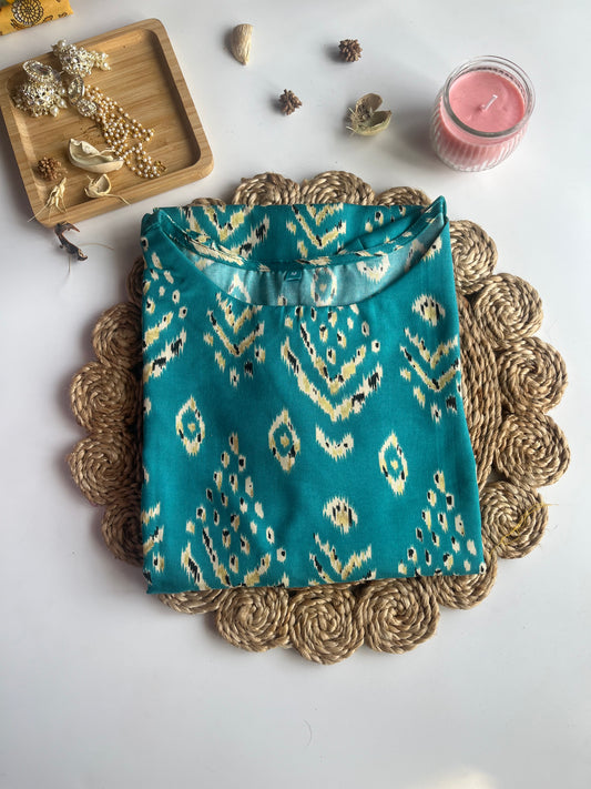 Blue Printed Rayon Kurta - DS040