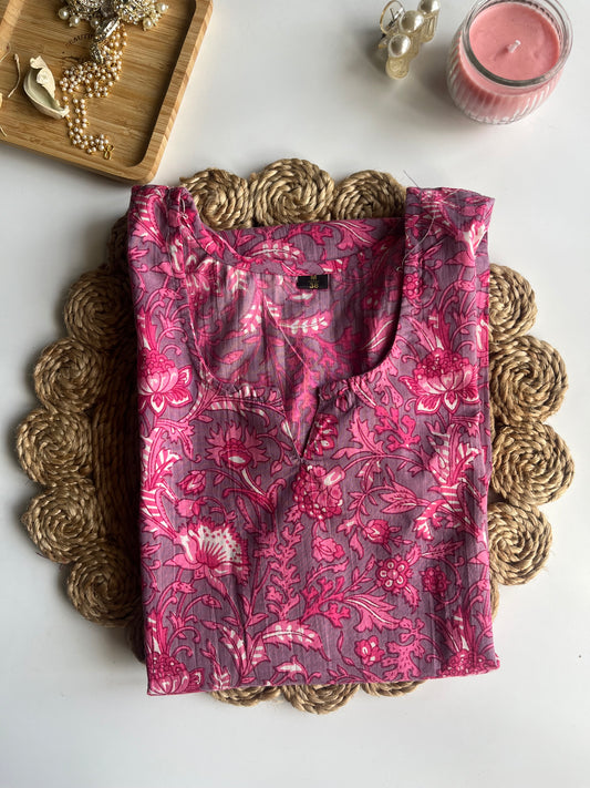Pink Floral Cotton Kurta- DS005