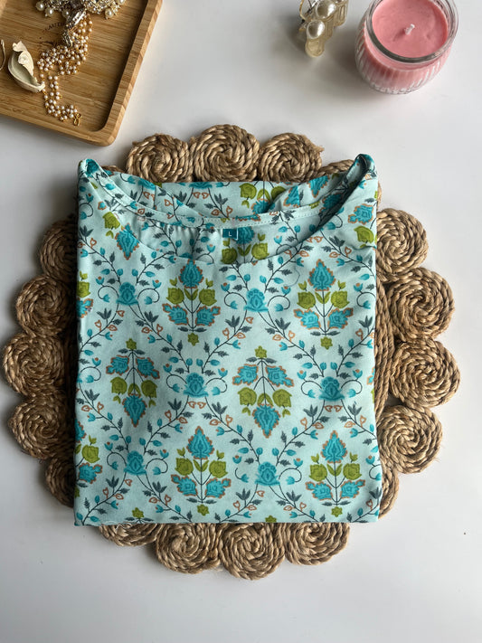 Sky Blue Printed Rayon Kurta - DS039