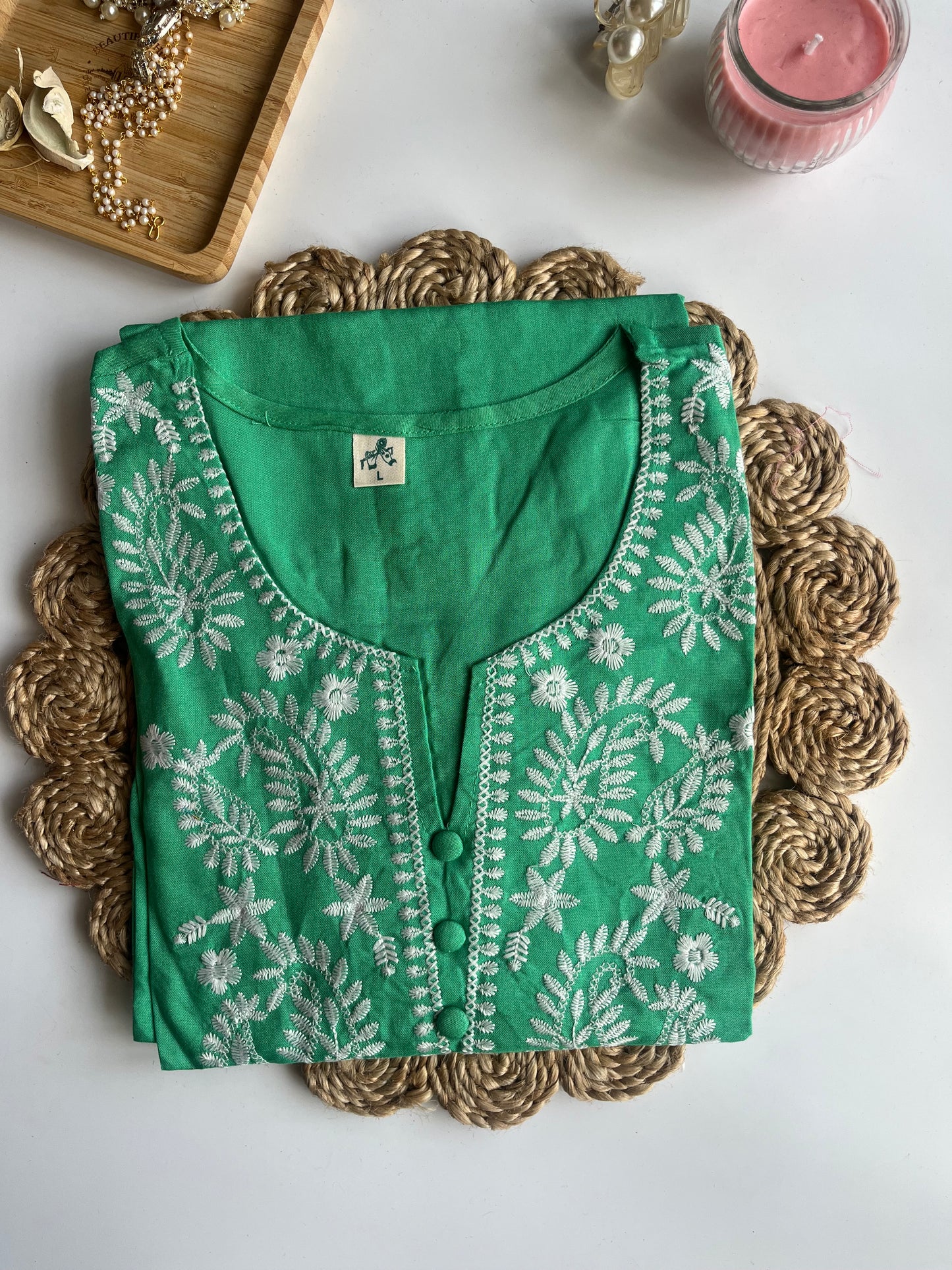 Green Chikankari Handcrafted Kurta (DS018)