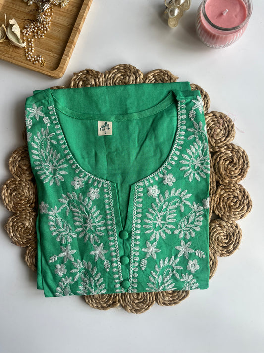 Green Chikankari Handcrafted Kurta (DS018)