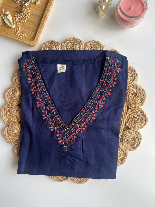 Indigo Blue V-Neck Kurta (DS017)