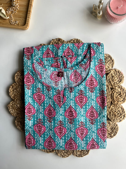 Blue Floral Short Kurti-DSS057