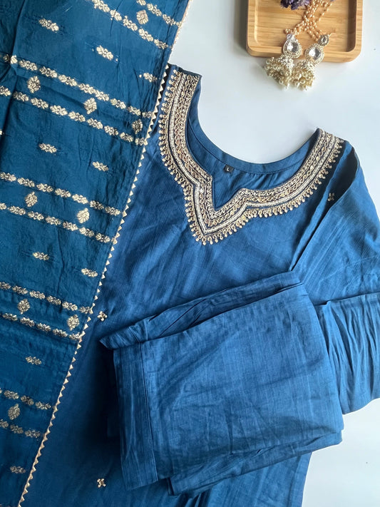 Indira - Indigo Blue Vatican Silk Kurti Set